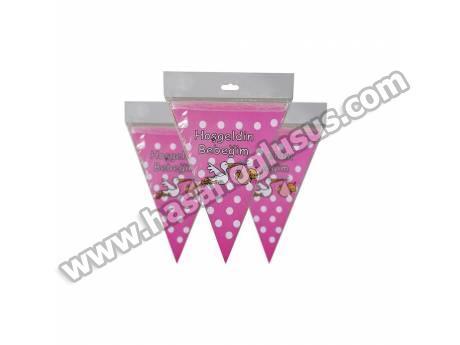 Hoşgeldin Bebeğim Pembe Flama Bayrak Set
