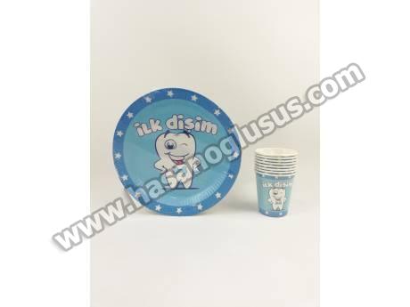 İlk Dişim Mavi Tabak Bardak Set 8 li