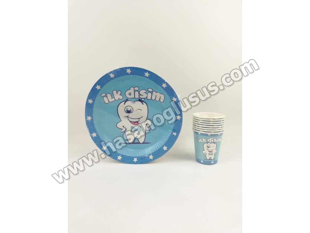 Tabak Bardak Modelleri, İlk Dişim Mavi Tabak Bardak Set 8 li