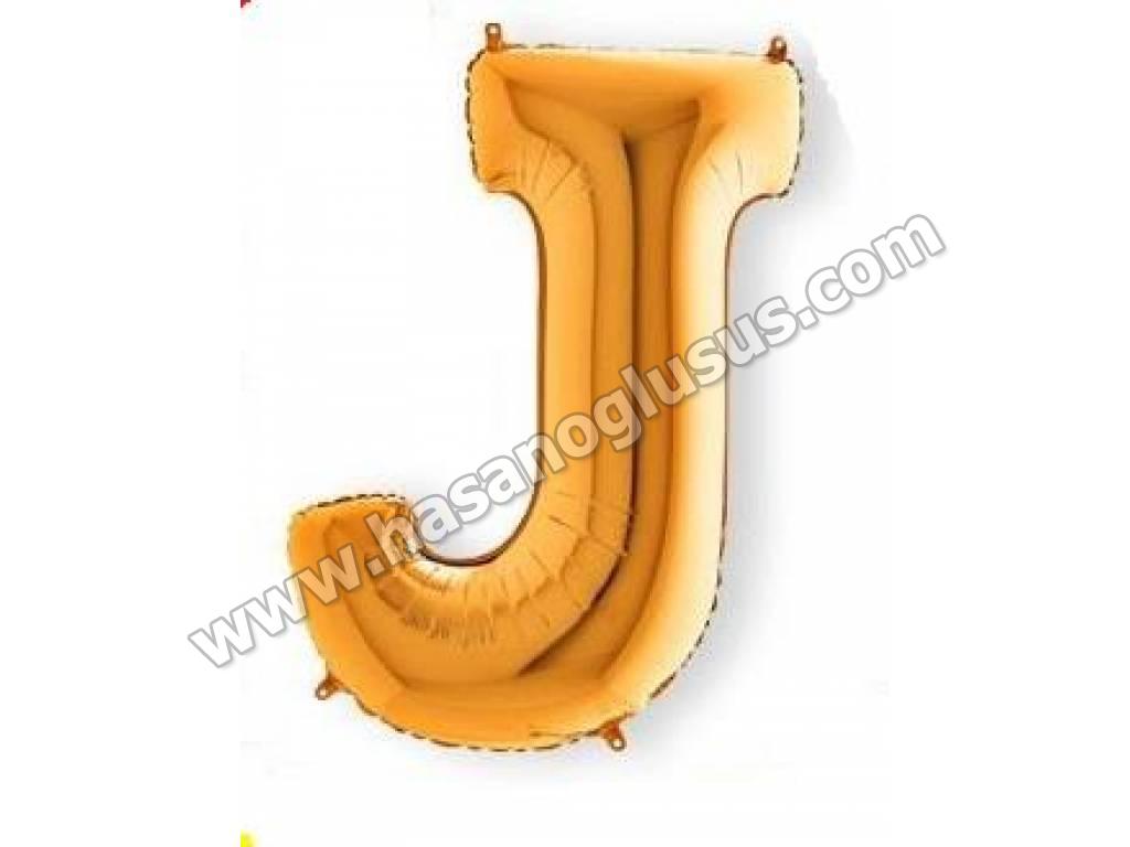34 inç Harf Folyo Balon 76 cm, J Harf 34 İnc Gold Renk Balon 76 Cm