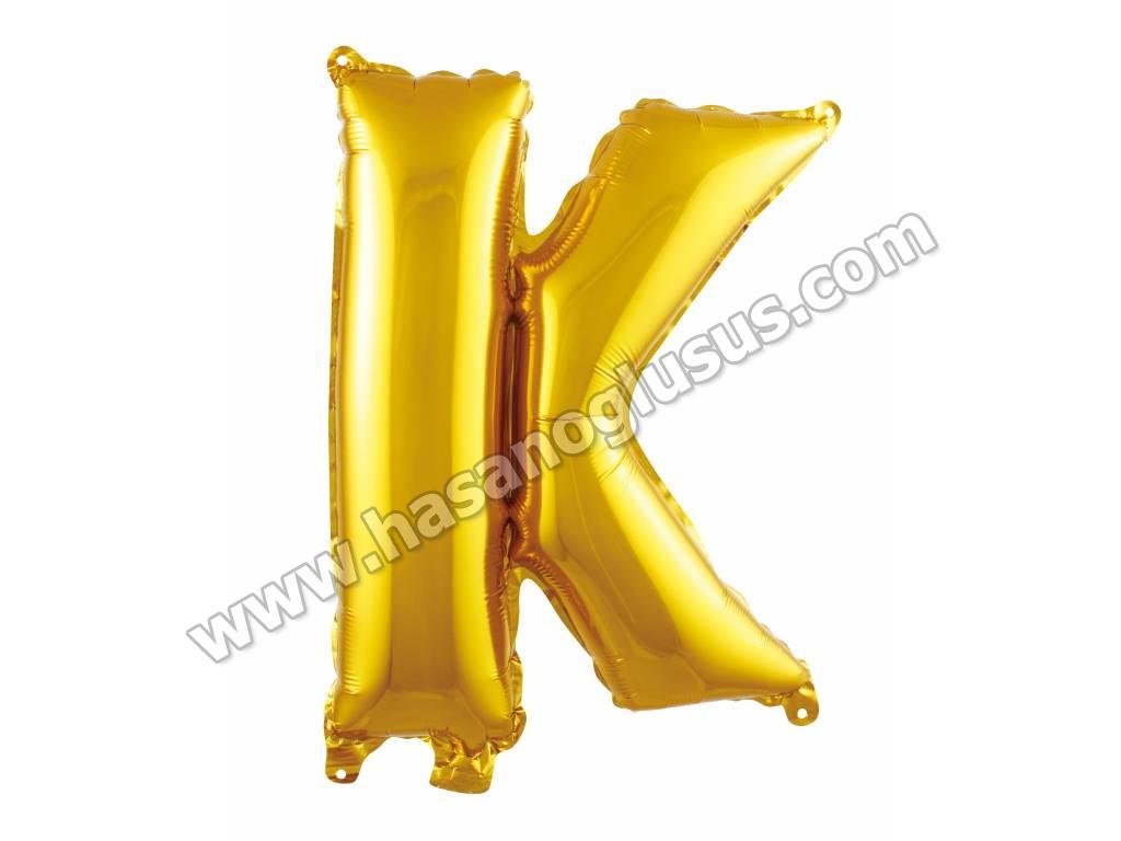 16 inç Harf Folyo Balon 40 cm, K Harf 16 İnc Gold Renk Balon 36 Cm