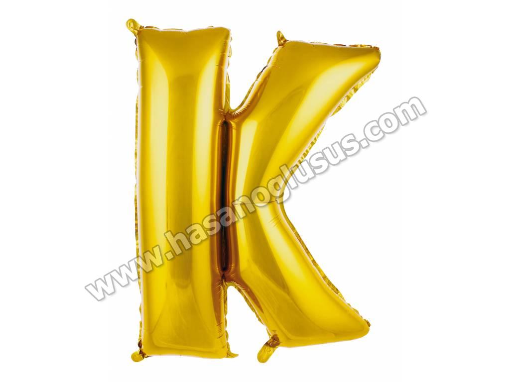 34 inç Harf Folyo Balon 76 cm, K Harf 34 İnc Gold Renk Balon 76 Cm