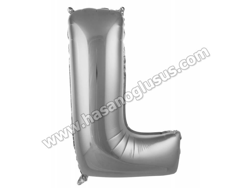 34 inç Harf Folyo Balon 76 cm, L Harf 34 İnc Gümüş Renk Balon 76 Cm