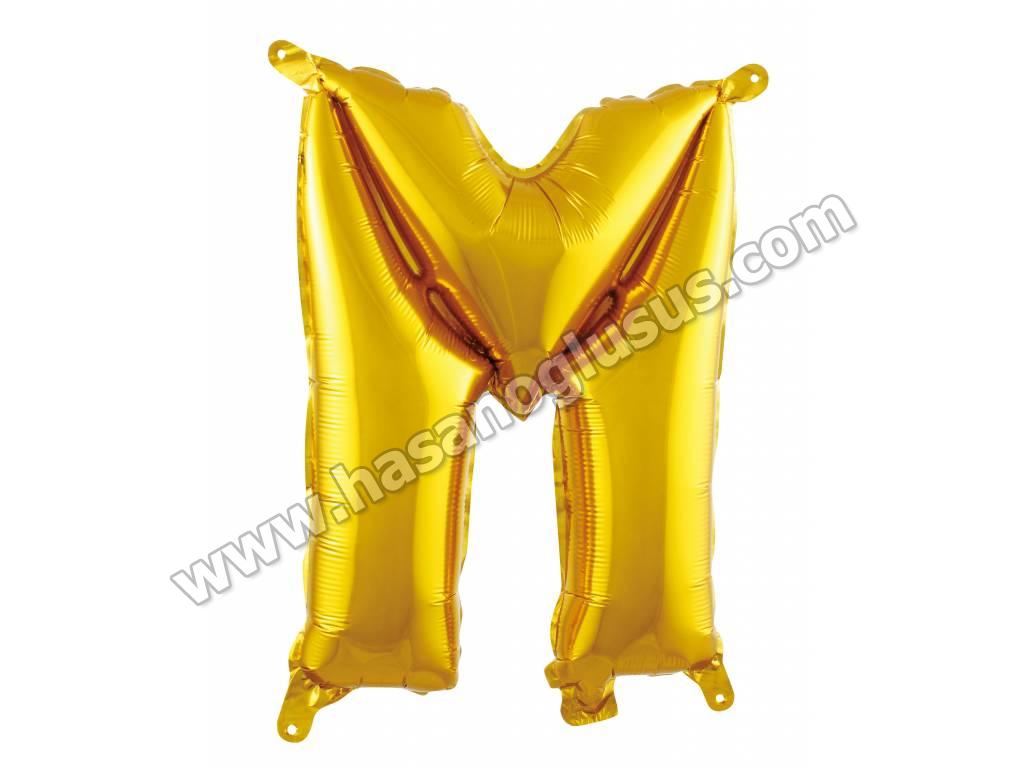 16 inç Harf Folyo Balon 40 cm, M Harf 16 İnc Gold Renk Balon 36 Cm