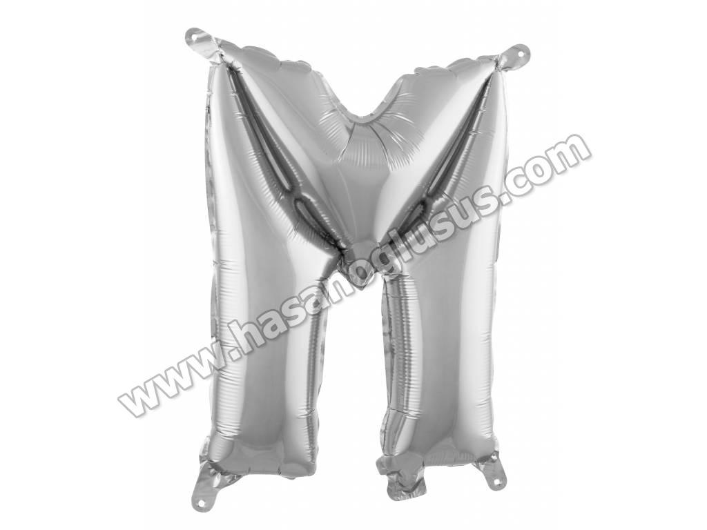 16 inç Harf Folyo Balon 40 cm, M Harf 16 İnc Gümüş Renk Balon 36 Cm
