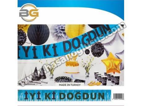 Metalize Saçaklı Banner Mavi