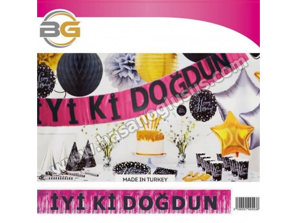 Banner Yazı Çeşitleri, Metalize Saçaklı Banner Pembe