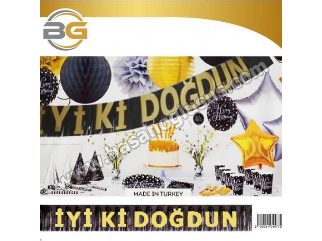 Banner Yazı Çeşitleri, Metalize Saçaklı Banner Siyah Üzeri Gold