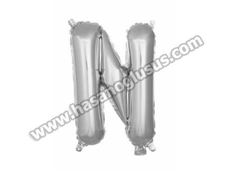 N Harf 16 İnc Gümüş Renk Balon 36 Cm