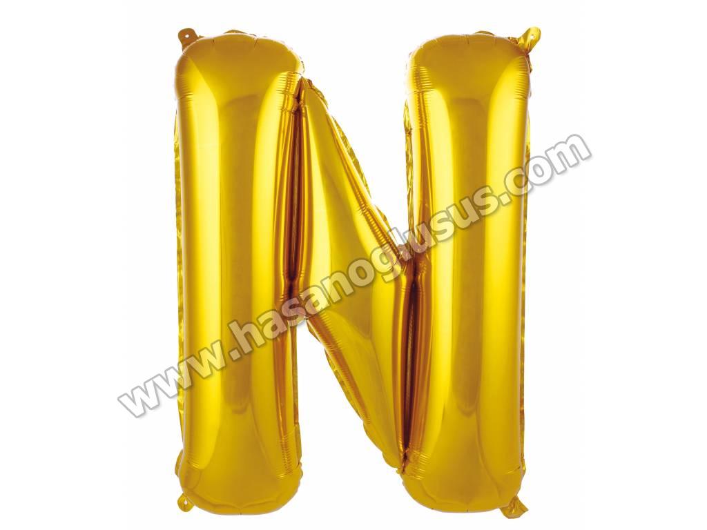 34 inç Harf Folyo Balon 76 cm, N Harf 34 İnc Gold Renk Balon 76 Cm