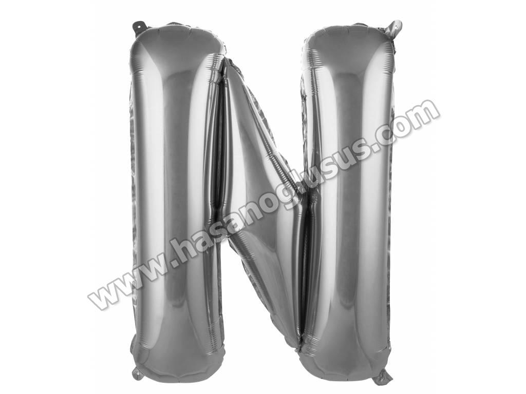 40 inç Harf Folyo Balon 100 cm, N Harf 40 İnc Gümüş Renk Balon 100 Cm