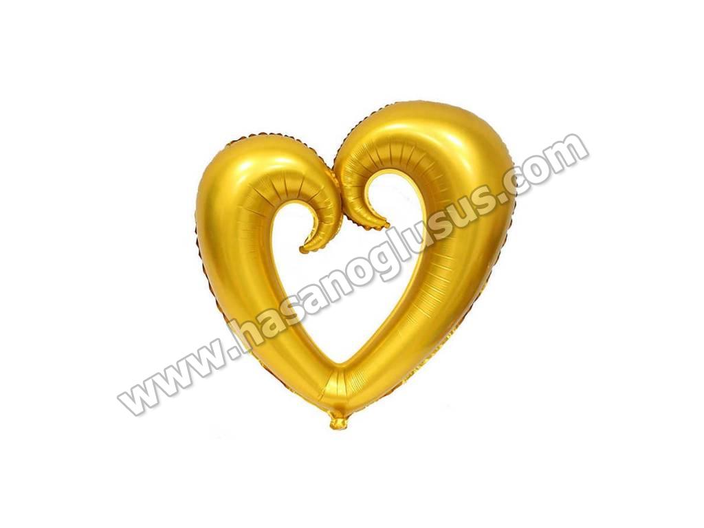 Kalp Ve Yıldız Balonlar, Ortası Boş Kalp Gold Folyo Balon