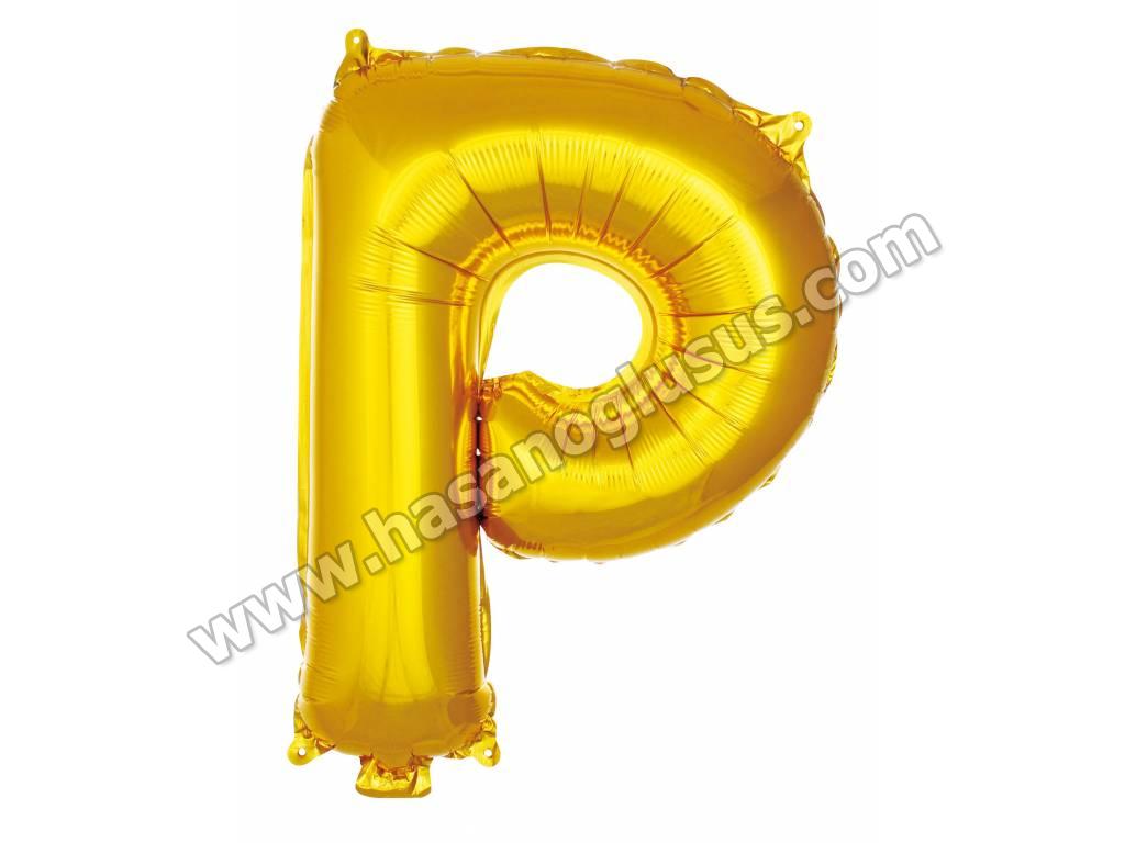 16 inç Harf Folyo Balon 40 cm, P Harf 16 İnc Gold Renk Balon 36 Cm