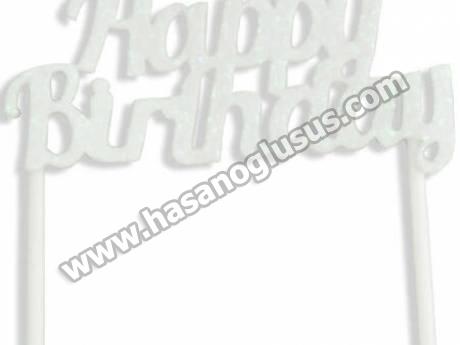 Pasta Süsü Evadan Simli Happy Birthday Beyaz