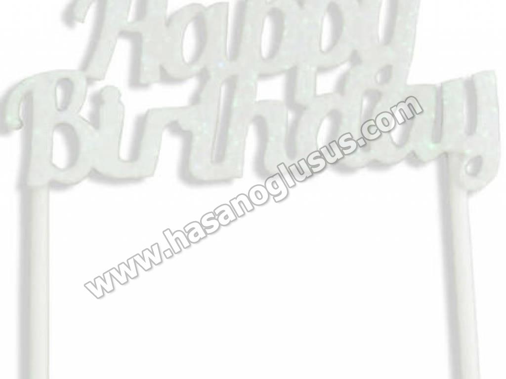 Pasta Yazıları, Pasta Süsü Evadan Simli Happy Birthday Beyaz