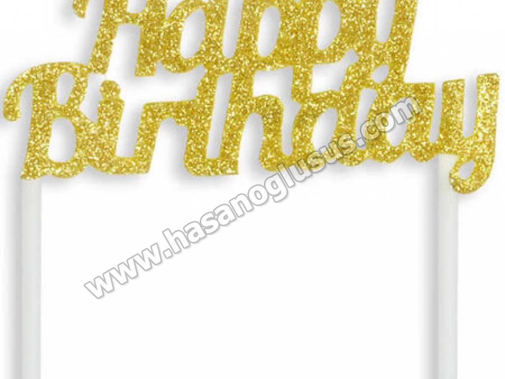 Pasta Yazıları, Pasta Süsü Evadan Simli Happy Birthday Gold
