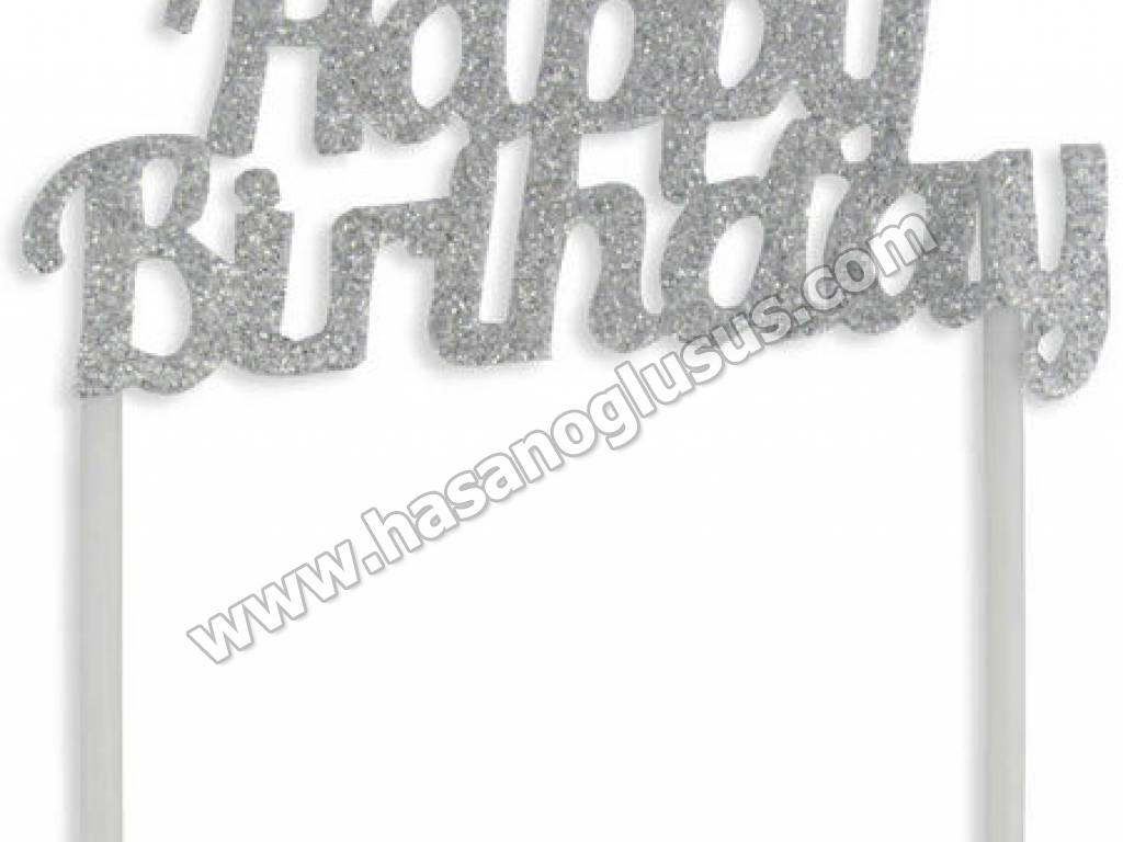 Pasta Yazıları, Pasta Süsü Evadan Simli Happy Birthday Gümüş