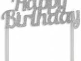 Pasta Yazıları, Pasta Süsü Evadan Simli Happy Birthday Gümüş