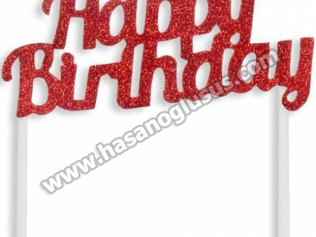 Pasta Süsü Evadan Simli Happy Birthday Kırmızı