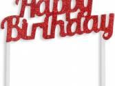 Pasta Yazıları, Pasta Süsü Evadan Simli Happy Birthday Kırmızı