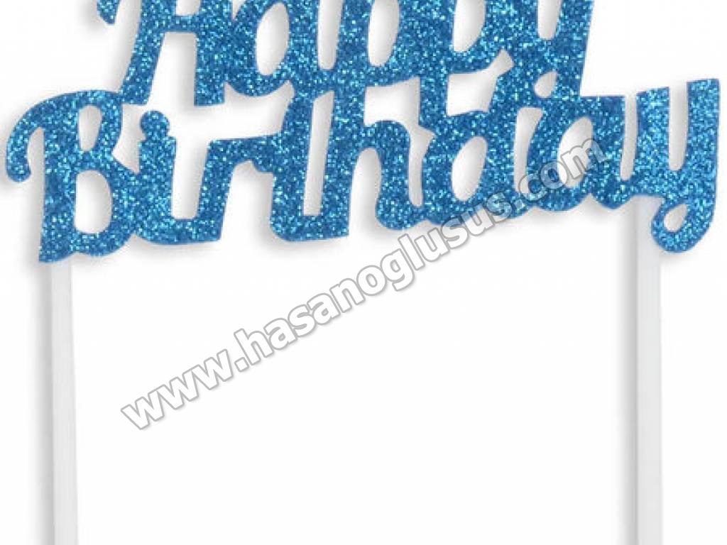 Pasta Yazıları, Pasta Süsü Evadan Simli Happy Birthday Mavi