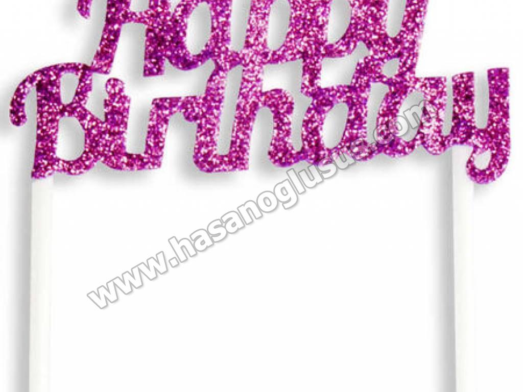Pasta Yazıları, Pasta Süsü Evadan Simli Happy Birthday Mor