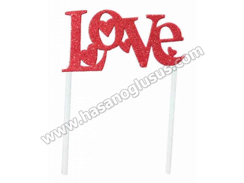 Pasta Yazıları, Pasta Süsü Evadan Simli Love Kırmızı