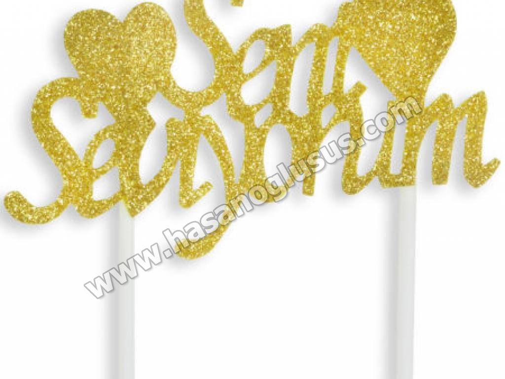 Pasta Yazıları, Pasta Süsü Evadan Simli Seni Seviyorum Gold