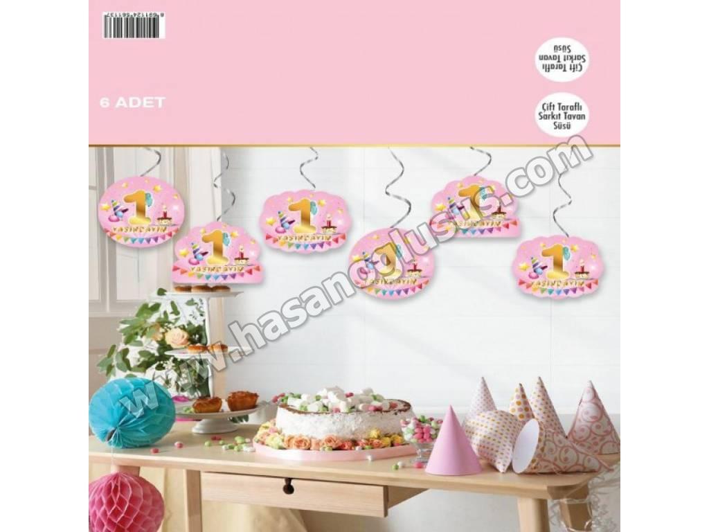 Sarkıt Süsler, Pembe 1 Yaşındayım 6 lı Çift Taraflı Tavan Sarkıt Süsü