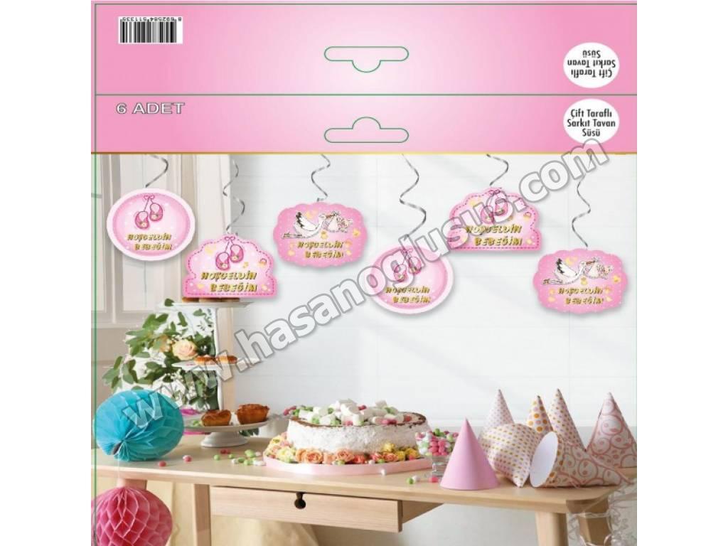 Sarkıt Süsler, Pembe Hoşgeldin Bebek 6 lı Çift Taraflı Tavan Sarkıt Süsü