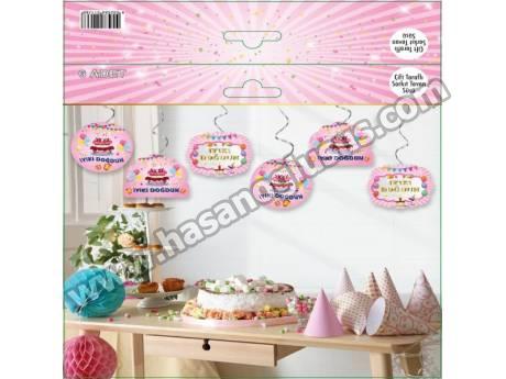 Pembe İyiki Doğdun 6 lı Çift Taraflı Tavan Sarkıt Süsü