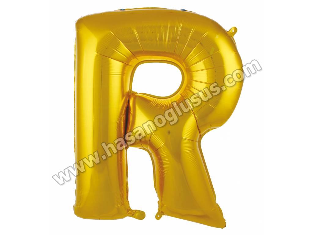 34 inç Harf Folyo Balon 76 cm, R Harf 34 İnc Gold Renk Balon 76 Cm