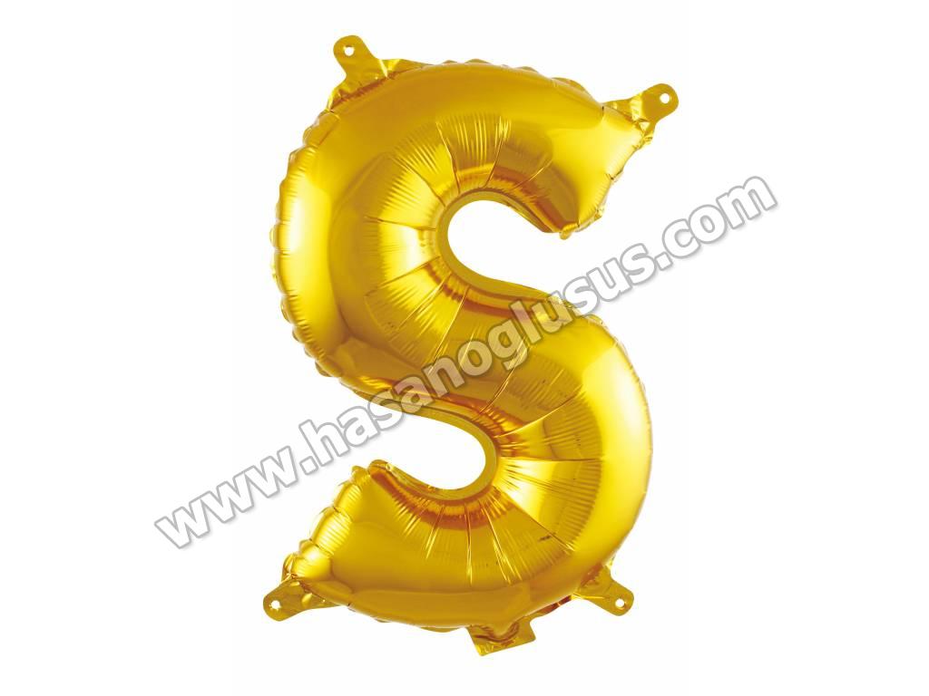16 inç Harf Folyo Balon 40 cm, S Harf 16 İnc Gold Renk Balon 36 Cm
