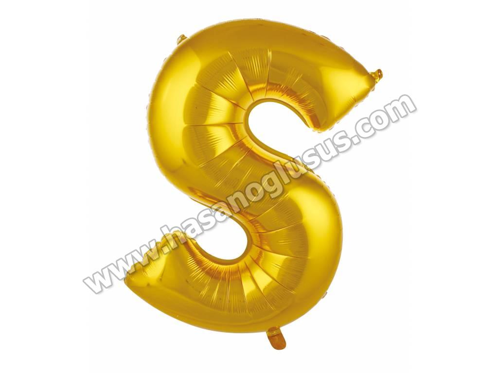 34 inç Harf Folyo Balon 76 cm, S Harf 34 İnc Gold Renk Balon 76 Cm