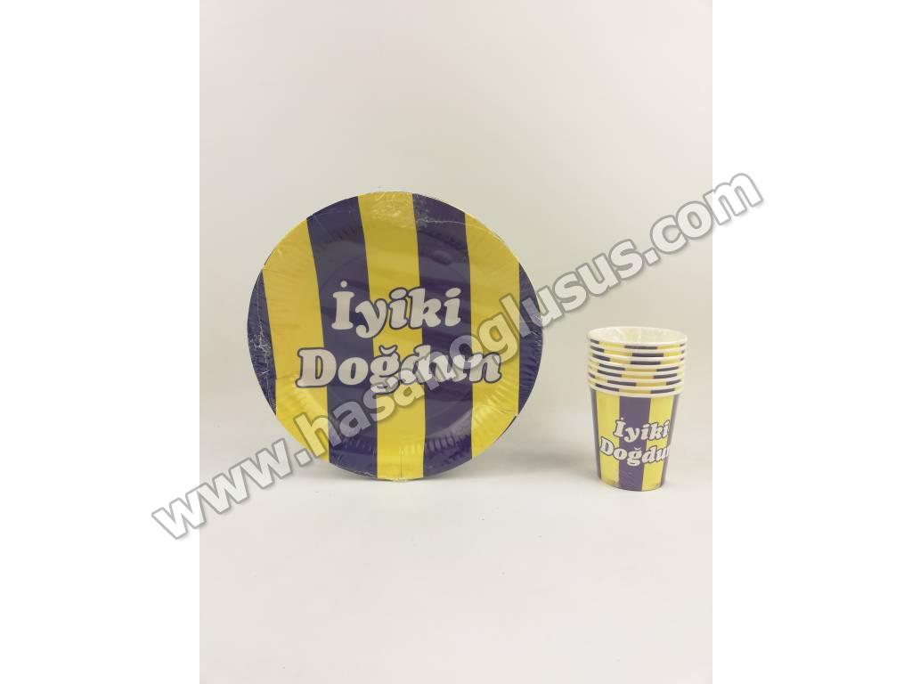 Tabak Bardak Modelleri, Sarı Lacivert Tabak Bardak Set 8 li