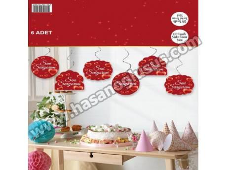 Seni Seviyorum 6 lı Çift Taraflı Tavan Sarkıt Süsü