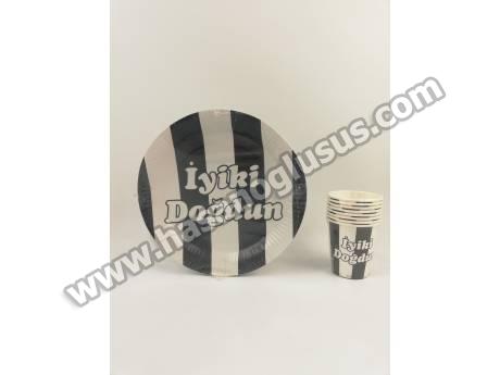 Siyah Beyaz Tabak Bardak Set 8 li