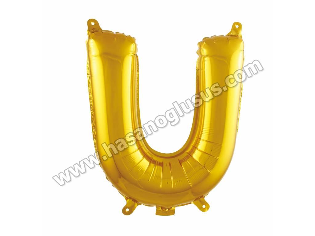 16 inç Harf Folyo Balon 40 cm, U Harf 16 İnc Gold Renk Balon 36 Cm