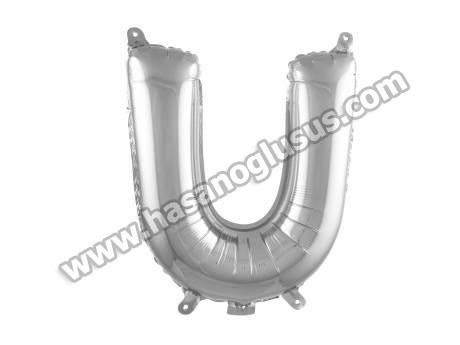 U Harf 16 İnc Gümüş Renk Balon 36 Cm
