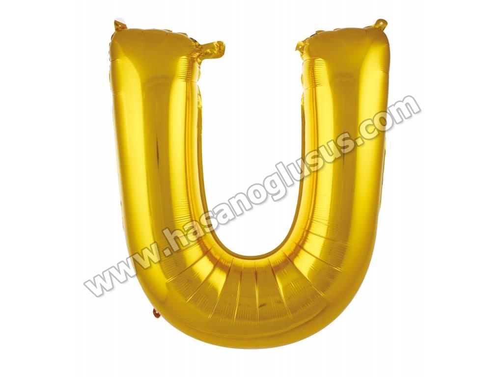 34 inç Harf Folyo Balon 76 cm, U Harf 34 İnc Gold Renk Balon 76 Cm