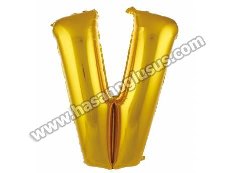 V Harf 40 İnc Gold Renk Balon 100 Cm