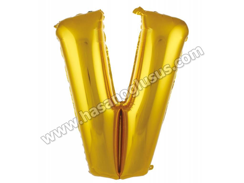 40 inç Harf Folyo Balon 100 cm, V Harf 40 İnc Gold Renk Balon 100 Cm