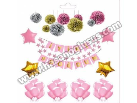 Varak Yaldızlı İyiki Doğdun Yazılı Banner Pembe